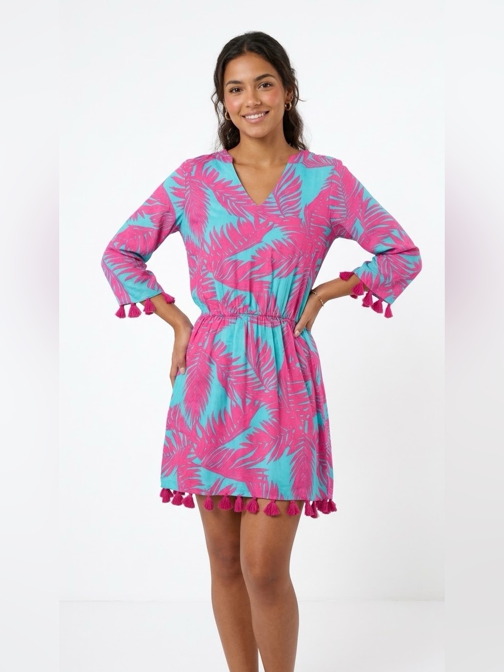 NWT Escapada Living Tassel Dress - Pink & Teal Cover-Up